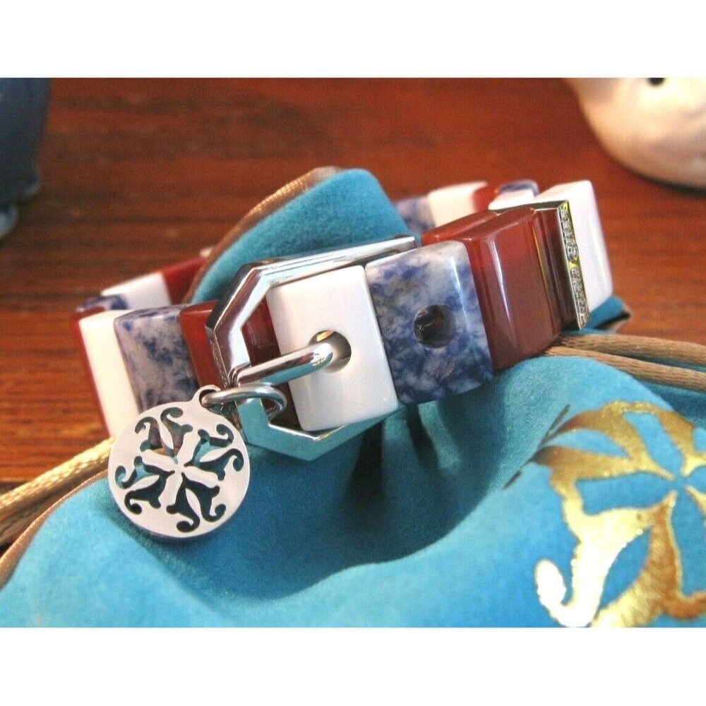 New Rustic Cuff Patriotic July 4th Natural Stone Beaded Charay Stretch Bracelet